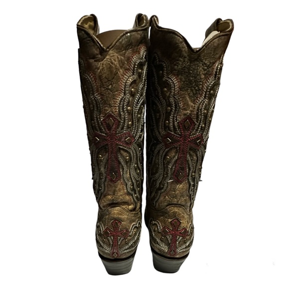 Corral Women's Weathered LD Bronze/Gold Red Wing & Cross Studs 9M - Picture 5 of 12